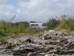 View of our campervan from the beach